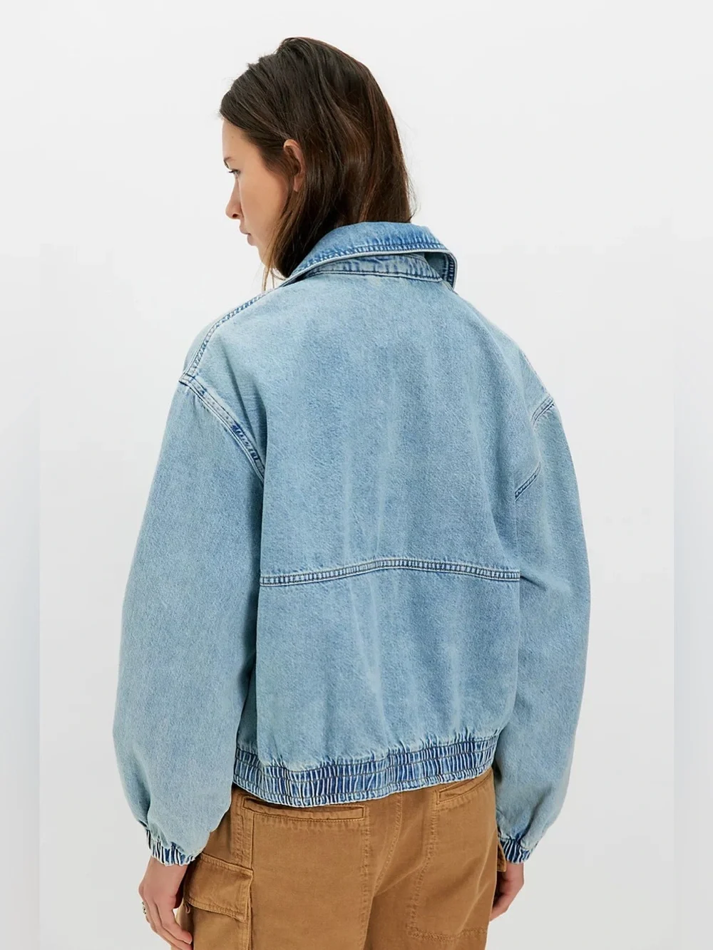 Free People We The Free Birdie Denim Bomber Jacket Light Wash Medium